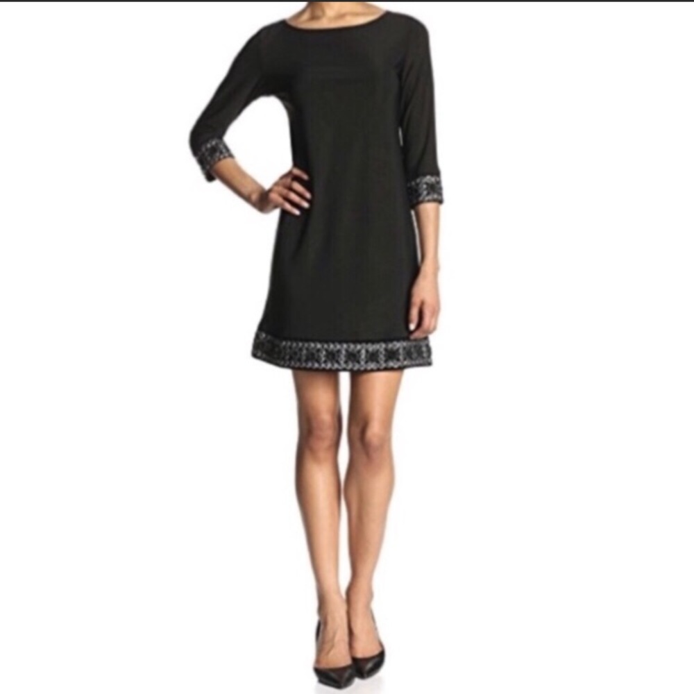 Tiana B. 3/4 Sleeve Dress with Beaded Cuff and Hem